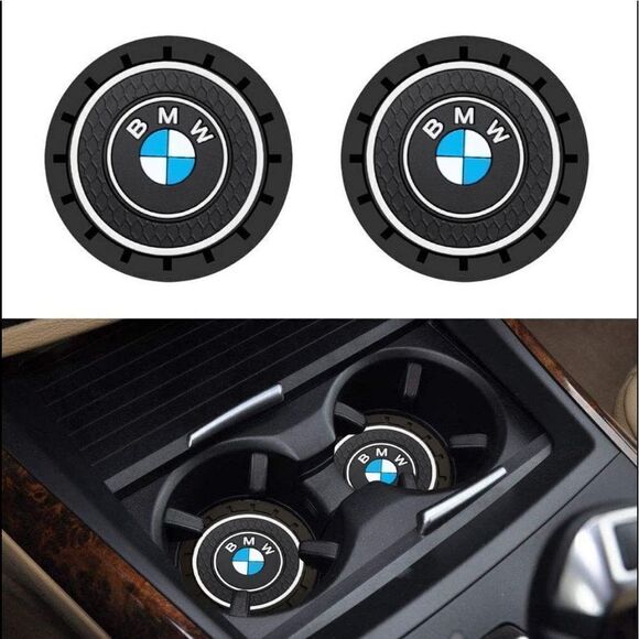 BMW cup Coasters in black with logo. Set of 2 NWT - Picture 3 of 9